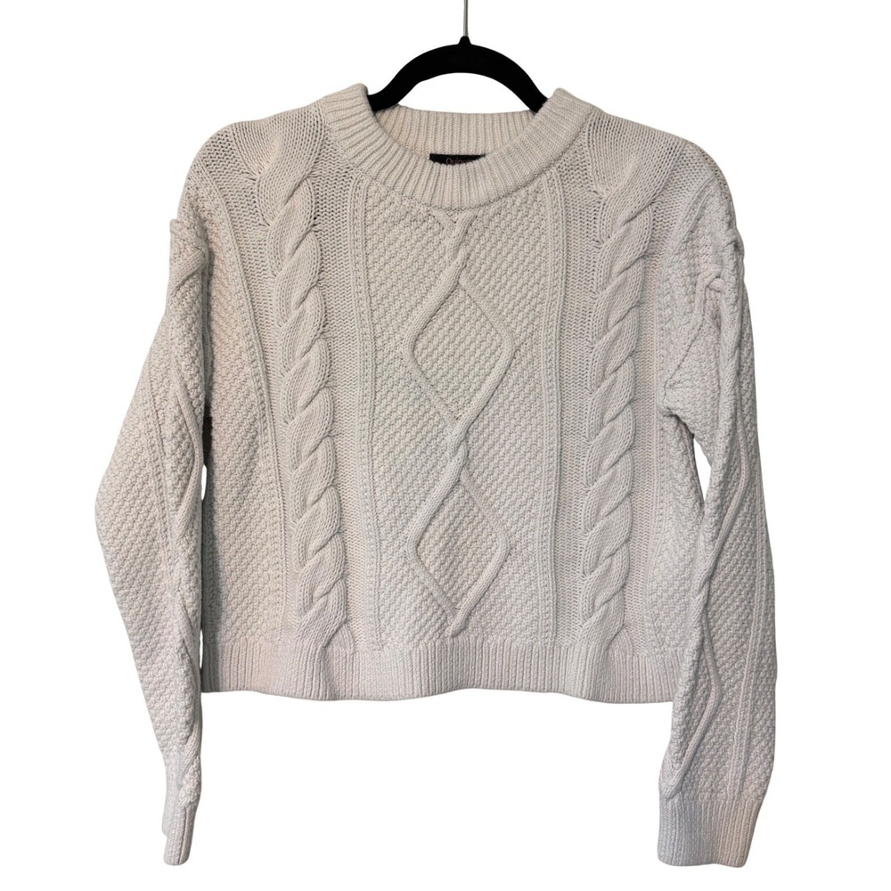 Quince Cable Knit Sweater Womens Small White Organic Cotton Crewneck Pullover - Picture 6 of 9